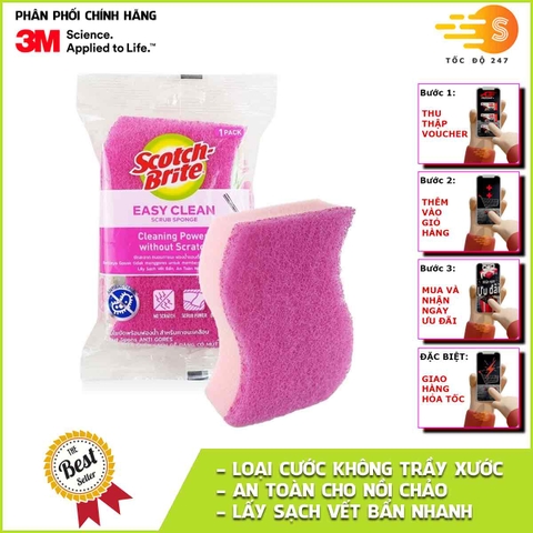 Miếng cước rửa chén có mút không trầy xước 115x70mm Scotch-Brite 3M SB-CRH-G1 - Lấy sạch vết bẩn, an toàn nồi chảo, rửa sạch nhanh chóng