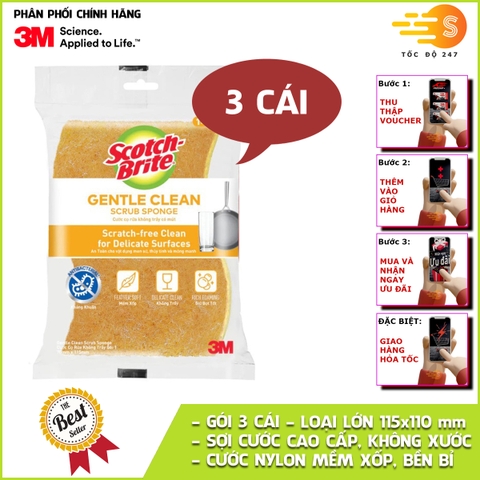 Cước rửa chén có mút không trầy xước loại lớn 115x100mm Scotch-Brite 3M SB-CRV-LON - Lấy sạch vết bẩn, an toàn nồi chảo, rửa sạch nhanh chóng