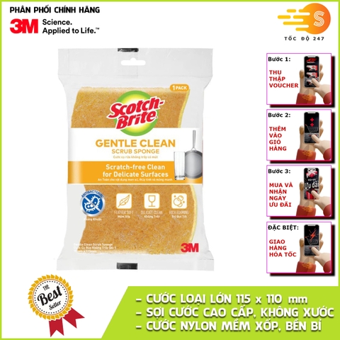 Cước rửa chén có mút không trầy xước loại lớn 115x100mm Scotch-Brite 3M SB-CRV-LON - Lấy sạch vết bẩn, an toàn nồi chảo, rửa sạch nhanh chóng