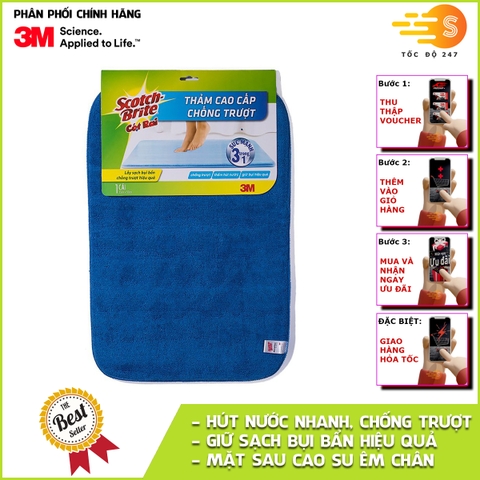 Thảm lót sàn chống trượt cao cấp 3in1 Scotch-Brite 3M 40x60cm - Thảm chùi chân, hút nước, giữ bụi bẩn