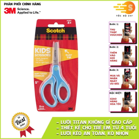 Kéo cắt đa dụng học sinh lưỡi titan, an toàn 5in Scotch 3M SB-KEO-1442B - Kháng khuẩn, siêu bền, phù hợp cho trường học, làm thủ công