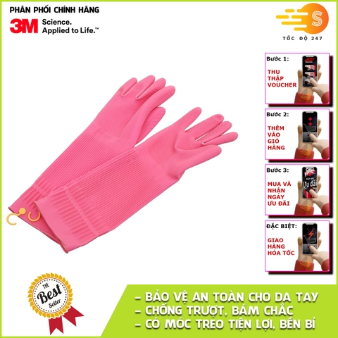 Găng tay cao su đa dụng rửa chén chống trơn có móc treo Scotch-Brite 3M SB-MOC38 - bền, bám chắc, dễ bảo quản