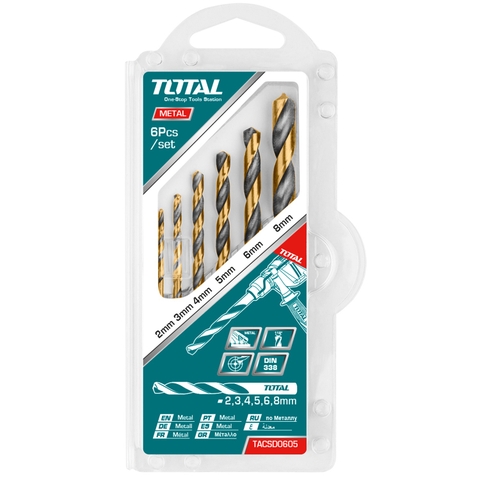 Bộ mũi khoan kim loại HHS 6 chi tiết size 2-8mm TOTAL TACSD0605 - Khoan tốt sắt, thép, độ cứng cao, chịu lực tốt