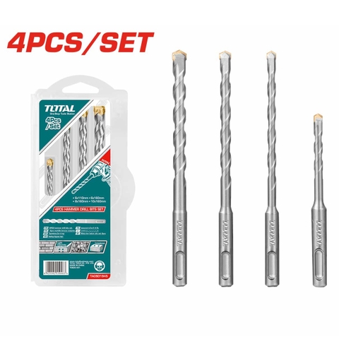 Bộ mũi khoan bê tông 4 chi tiết đầu 6-10mm TOTAL TACSD1945 - Độ cứng siêu cao, chịu lực tốt, đa dụng