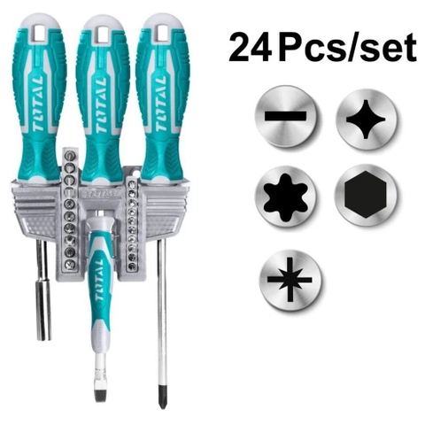 Bộ tua vít 24 chi tiết đa năng TOTAL TACSD302462 - Thép chuyên dụng CR-V, tay cầm nhựa chắc chắn