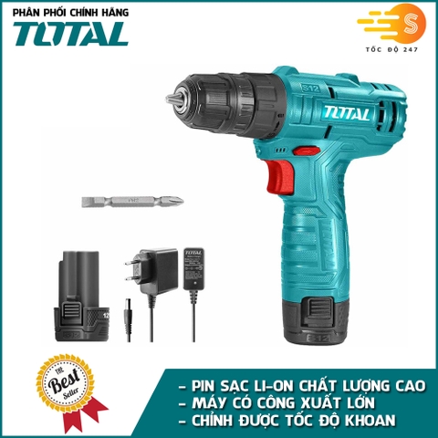 Máy khoan, vặn vít dùng pin 12V TOTAL TDLI12415 - Kèm 1 viên pin 1.5Ah, có đèn led tích hợp, pin bền, công suất lớn