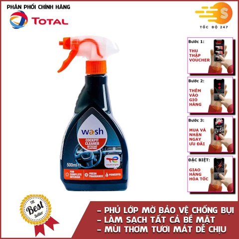 Chai xịt làm sạch và bảo dưỡng nhựa buồng lái nội thất xe Total Energies TE-CC500 500ml - Chống bạc màu, chống tia UV, xóa xước, chống tĩnh điện, bụi, không chứa silicone