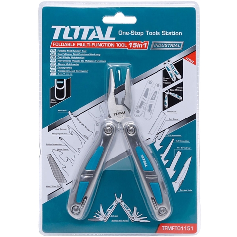 Bộ kềm dao gấp gọn đa năng 15 công dụng có túi đựng TOTAL TFMFT01151 - 15 chức năng tiện lợi, túi vải đựng cao cấp, bộ kìm,