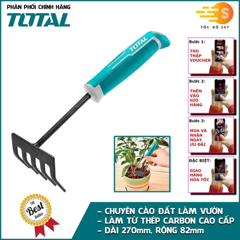 Cây cào đất làm vườn 270mm TOTAL THFTR1008 - làm từ thép carbon, chăm sóc cây, trồng cây, trồng hoa