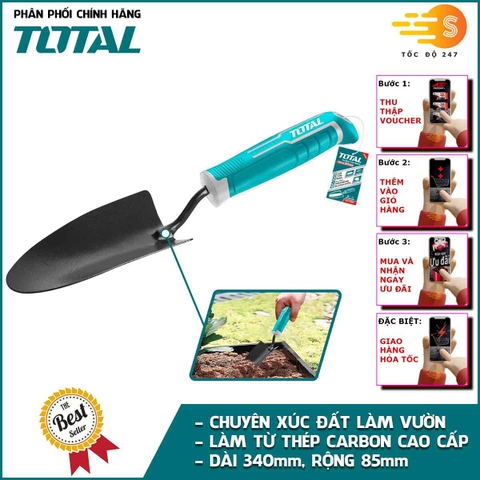 Cây xẻng xúc đất làm vườn 340mm TOTAL THFTT858 - làm từ thép carbon, chăm sóc cây, trồng cây, trồng hoa