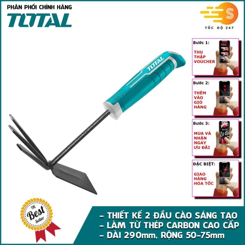 Cây cào đất làm vườn 2 đầu 290mm TOTAL THGT979K - làm từ thép carbon, chăm sóc cây, trồng cây, trồng hoa