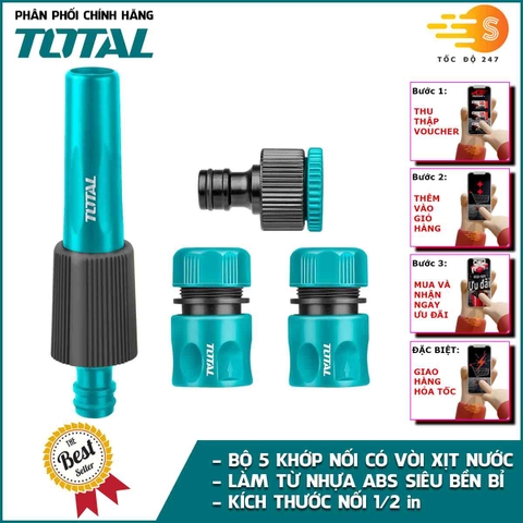 Bộ 5 khớp nối 1/2in dùng cho máy xịt rửa, tưới cây TOTAL THHCS05122 - Có tách lẻ, Chất liệu nhựa ABS