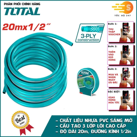Ống nhựa PVC 3 lớp dài 20m, rộng 1/2 inch TOTAL THPH2001 - Siêu bền, chịu áp được lực nước lớn đến 300PSI