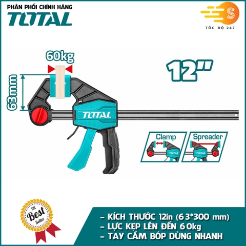 Thanh kẹp nhanh có lực kẹp 60kg TOTAL THT1340601 và THT1340602 - thanh êtô, nhiều kích thước, kẹp gỗ, cảo kẹp nhanh,