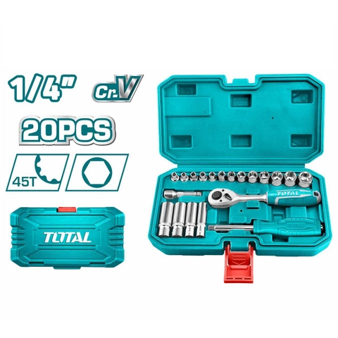 Bộ khẩu 20 chi tiết đầu tuýp 1/4'' làm từ thép CR-V đa năng, tiện lợi TOTAL THT141201 - có hộp đựng cao cấp, bền bỉ, không biến dạng khi dùng