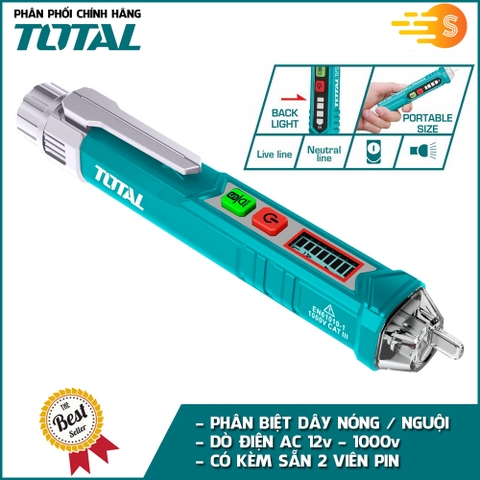 Bút dò điện áp cảm ứng AC 1000V TOTAL THT2910003 - có kèm pin, phân biệt dây nguội nóng, độ chính xác cao, đèn led báo động