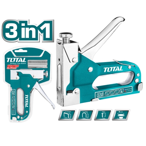 Kềm bấm ghim đa năng 3in1 có kèm đinh TOTAL THT31143 - kìm bấm đinh, ghim chữ u, ghim thẳng, có kèm sẵn 3 loại đinh