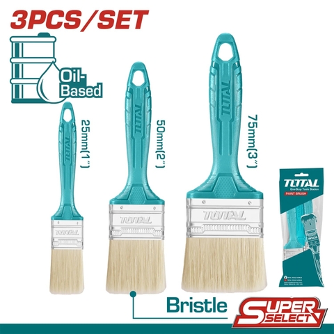 Bộ 3 cọ sơn dầu có tay cầm nhựa nhám đa dụng 25-75mm TOTAL THT8450301 - Sơn tường, sơn dầu, nhiều kích thước