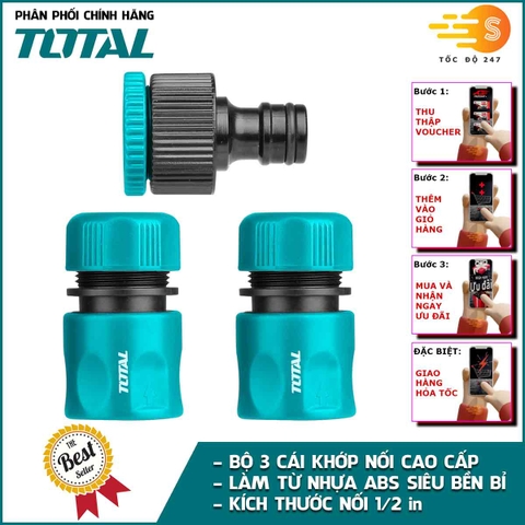 Bộ 5 khớp nối 1/2in dùng cho máy xịt rửa, tưới cây TOTAL THHCS05122 - Có tách lẻ, Chất liệu nhựa ABS