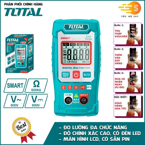 Đồng hồ đo điện vạn năng TOTAL TMT460011 - độ chính xác cao, màn hình LCD 2000 số đếm, có đèn nền ban đêm, có kèm pin