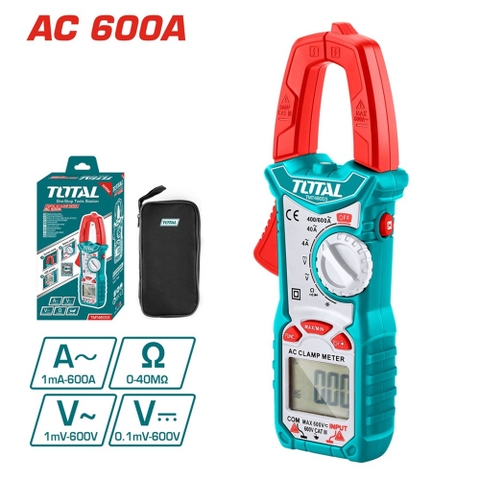 Ampe kềm đo điện AC kỹ thuật số TOTAL TMT46003 - Kèm túi dựng, Ampe kìm, độ chính xác cao, màn hình LCD 6000 số đếm, có đèn nền ban đêm, có kèm pin