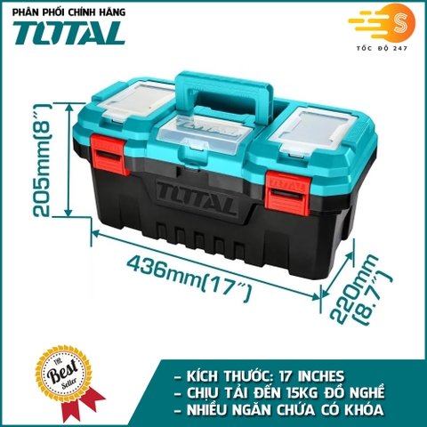 Thùng đựng đồ nghề khóa nhựa 14inches, 17inches, 20inches TOTAL - Nhiều ngăn chứa, thùng cứng cáp, chắc chắn, khóa nhựa PP, chịu được tải trọng lớn