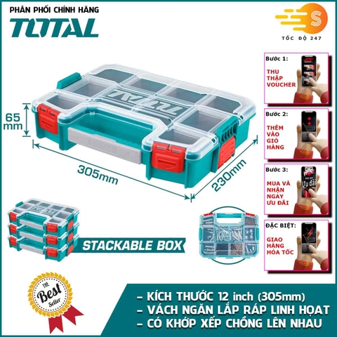Hộp đựng linh kiện TOTAL 12 inch (TPBX1121) và 15 inch (TPBX1151) - vách ngăn linh hoạt tháo rời, có khớp xếp chồng lên nhau