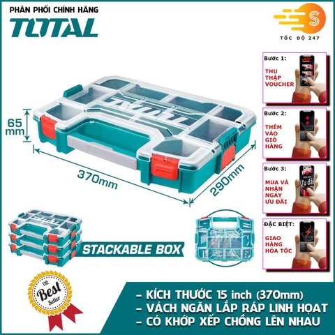 Hộp đựng linh kiện TOTAL 12 inch (TPBX1121) và 15 inch (TPBX1151) - vách ngăn linh hoạt tháo rời, có khớp xếp chồng lên nhau