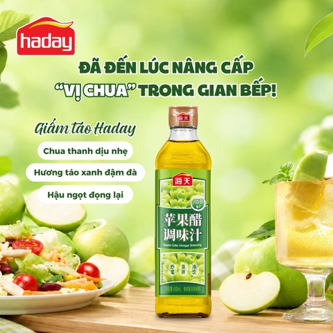 Xốt giấm táo lên men tự nhiên, không chất béo HADAY (Hải Thiên) 450ml VTF-GT450 - Giảm cân, Làm salad, Chế biến món ăn