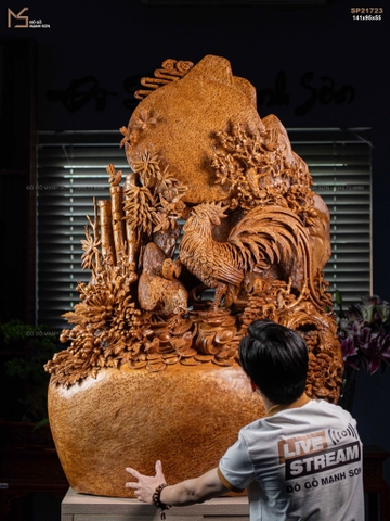 TƯỢNG GIA ĐÌNH GÀ - GỖ NU NGỌC AM