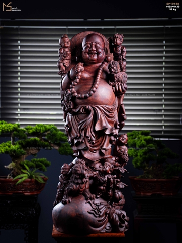 TƯỢNG DI LẶC NGŨ PHÚC DÁNG ĐỨNG - GỖ TỬ ĐÀN