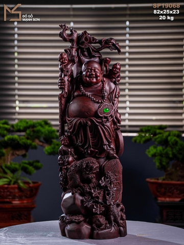 TƯỢNG GỖ DI LẶC ĐỨNG TAM PHÚC - GỖ TỬ ĐÀN