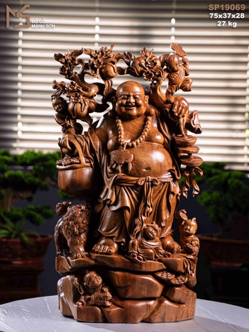 TƯỢNG GỖ DI LẶC ĐỨNG NGŨ PHÚC - GỖ NGỌC AM