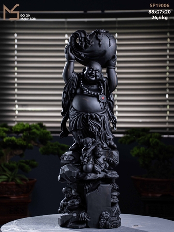 TƯỢNG GỖ DI LẶC ĐỨNG TAM PHÚC - GỖ MUN