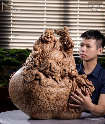 TƯỢNG GỖ DI LẶC NGỒI NHỊ PHÚC - GỖ NU NGỌC AM