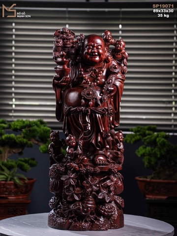 TƯỢNG GỖ DI LẶC ĐỨNG NGŨ PHÚC - GỖ TỬ ĐÀN