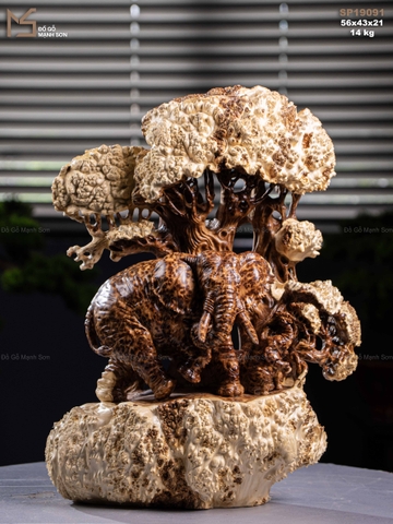 TƯỢNG GỖ VOI MẪU TỬ - GỖ NU NGỌC AM