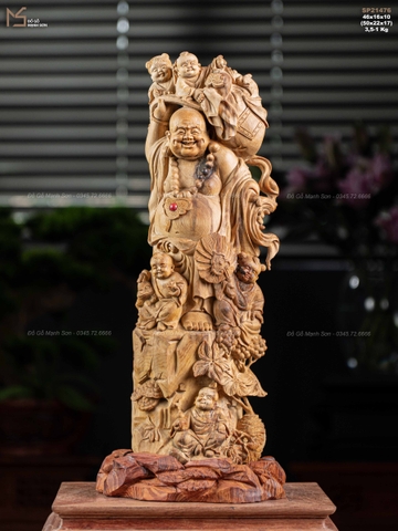 TƯỢNG DI LẶC NGŨ PHÚC - GỖ HOÀNG ĐÀN