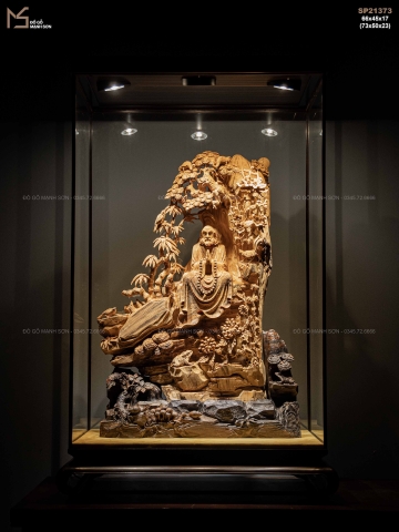 TƯỢNG ĐẠT MA NGỒI THIỀN - GỖ HOÀNG ĐÀN