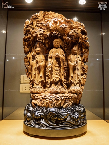 TƯỢNG TAM THÁNH PHẬT - GỖ HOÀNG ĐÀN