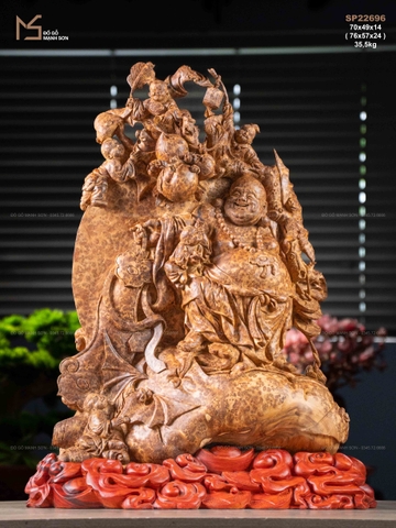 TƯỢNG DI LẶC NGŨ PHÚC - GỖ NU NGỌC AM