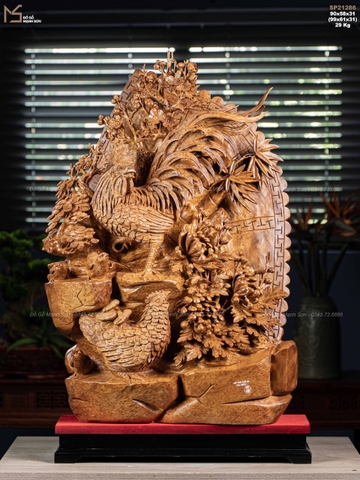TƯỢNG GIA ĐÌNH GÀ - GỖ NU NGỌC AM