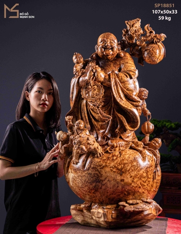 TƯỢNG GỖ DI LẶC ĐỨNG NGŨ PHÚC - GỖ NU NGỌC AM