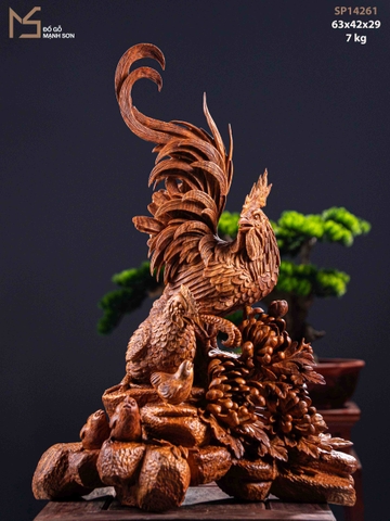 TƯỢNG GIA ĐÌNH GÀ - GỖ SƯA