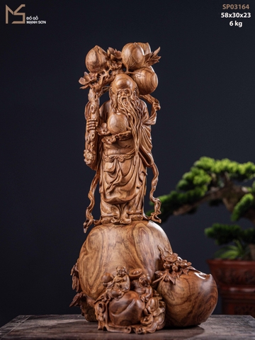 TƯỢNG CỤ THỌ ĐÀO TIÊN - GỖ SƯA