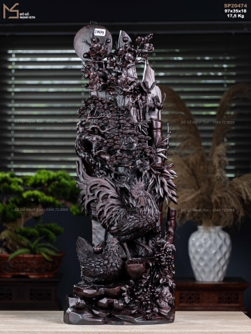 TƯỢNG GIA ĐÌNH GÀ - GỖ TỬ ĐÀN TÍM