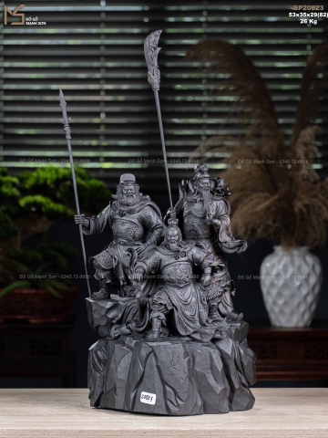 TƯỢNG TAM VỊ ANH HÙNG - GỖ MUN HOA