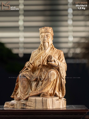 TƯỢNG KHỔNG MINH DÁNG NGỒI - GỖ HOÀNG ĐÀN