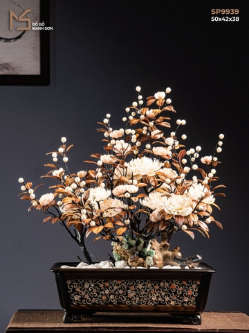 TƯỢNG GỖ CÂY HOA HỒNG CỔ THỤ - GỖ SƯA ĐỎ