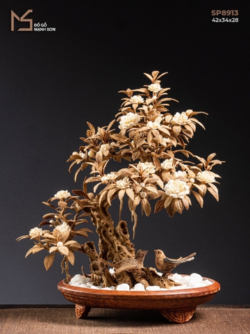 TƯỢNG GỖ CÂY HOA HỒNG CỔ THỤ - GỖ HOÀNG ĐÀN